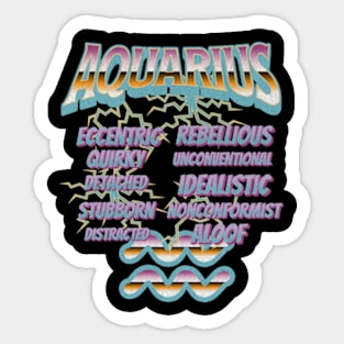 Aquarius Retro 90s Band Zodiac Birthday Traits Lightning Sticker